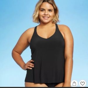 Aqua Green Size XL Black Razor Back Tankini Top